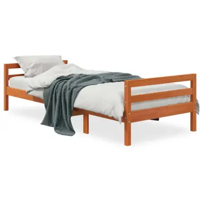 The Living Store Posteljni okvir brez vzmetnice voščeno rjav 75x190 cm borovina - Posteljni Okvir
