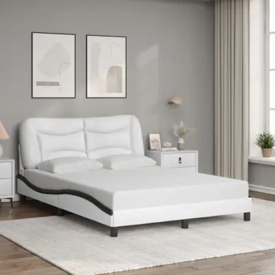 The Living Store Posteljni okvir z vzglavjem bel in črn 140x200 cm umetno usnje - Posteljni Okvir