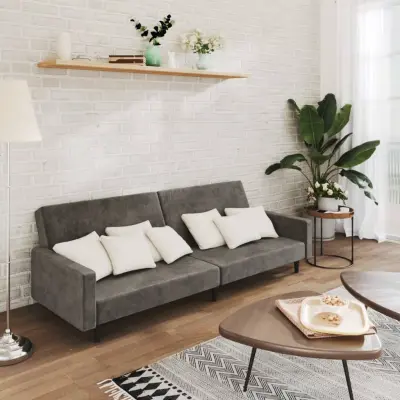The Living Store Kavč dvosed z ležiščem temno siv žamet - Raztegljiv Kavč