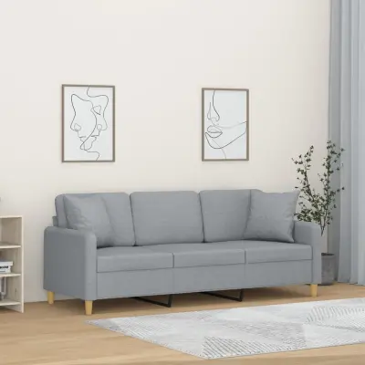 The Living Store Kavč trosed z blazinami svetlo siv 180 cm blago - Trosed