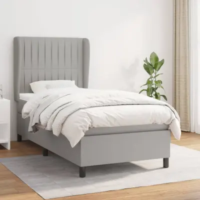 The Living Store Box spring postelja z vzmetnico svetlo siva 80x200 cm blago - Box Spring Postelja