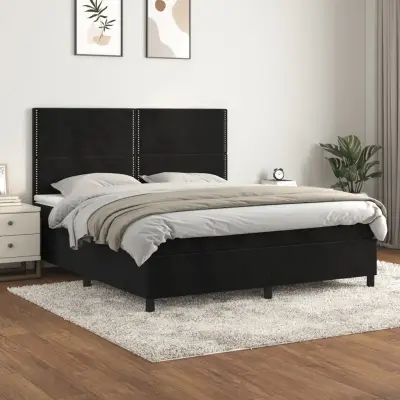 The Living Store Box spring postelja z vzmetnico črna 180x200 cm žamet - Box Spring Postelja