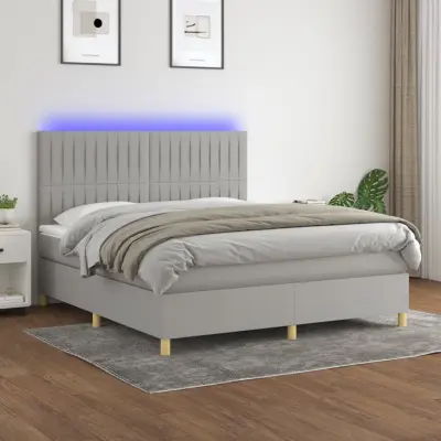 The Living Store Box spring postelja z vzmetnico LED sv. siva 160x200 cm blago - Box Spring Postelja