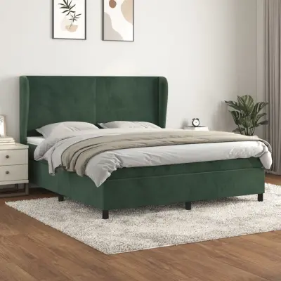 The Living Store Box spring postelja z vzmetnico temno zelena 180x200 cm žamet - Box Spring Postelja