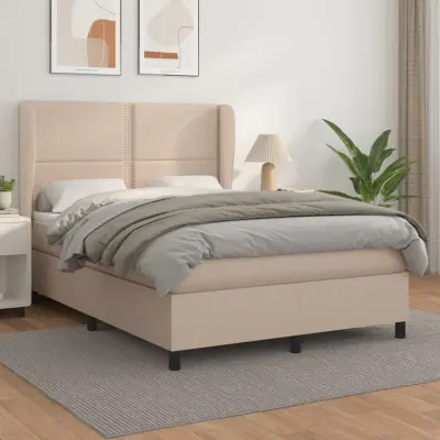The Living Store Box spring postelja z vzmetnico kapučino 140x190cm umetno usnje - Box Spring Postelja