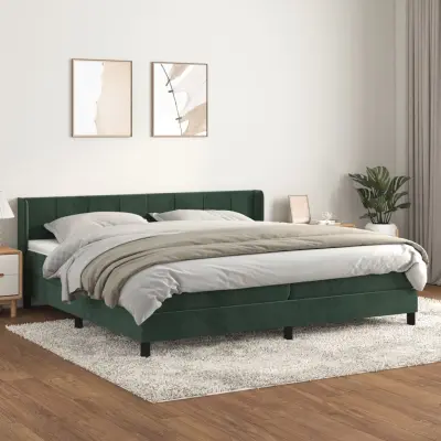 The Living Store Box spring postelja z vzmetnico temno zelena 200x200 cm žamet - Box Spring Postelja
