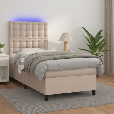 The Living Store Box spring postelja z vzmetnico LED kapučino 90x190 cm - Box Spring Postelja