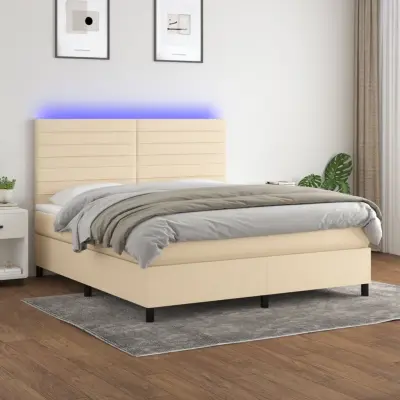 The Living Store Box spring postelja z vzmetnico LED krem 160x200 cm blago - Box Spring Postelja
