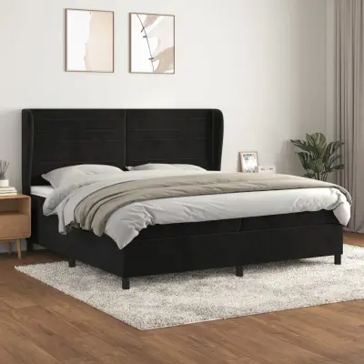 The Living Store Box spring postelja z vzmetnico črna 200x200 cm žamet - Box Spring Postelja