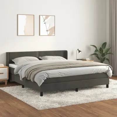 The Living Store Box spring postelja z vzmetnico temno siva 180x200 cm žamet - Box Spring Postelja