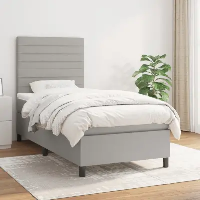The Living Store Box spring postelja z vzmetnico svetlo siva 90x190 cm blago - Box Spring Postelja