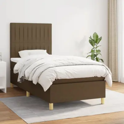 The Living Store Box spring postelja z vzmetnico temno rjava 90x200 cm blago - Box Spring Postelja