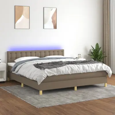 The Living Store Box spring postelja z vzmetnico LED taupe 160x200 cm blago - Box Spring Postelja