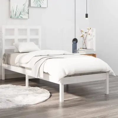 The Living Store Posteljni okvir bel iz trdnega lesa 75x190 cm - Posteljni Okvir