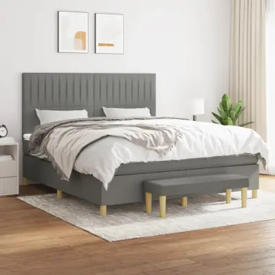 The Living Store Box spring postelja z vzmetnico temno siva 160x200 cm blago - Box Spring Postelja