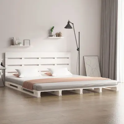 The Living Store Posteljni okvir bel 120x200 cm trdna borovina - Posteljni Okvir
