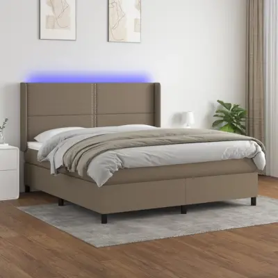 The Living Store Box spring postelja z vzmetnico LED taupe 180x200 cm blago - Box Spring Postelja