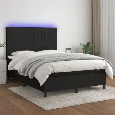The Living Store Box spring postelja z vzmetnico LED črna 140x190 cm blago - Box Spring Postelja