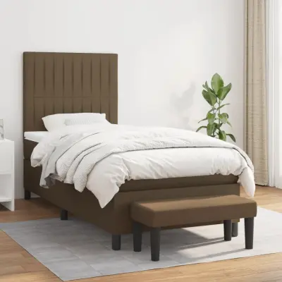 The Living Store Box spring postelja z vzmetnico temno rjav 90x190 cm blago - Box Spring Postelja