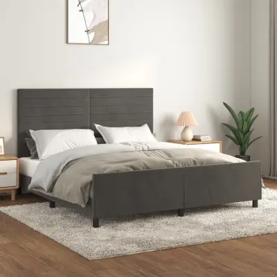 The Living Store Posteljni okvir z vzglavjem temno siv 160x200 cm žamet - Posteljni Okvir Z Vzglavjem