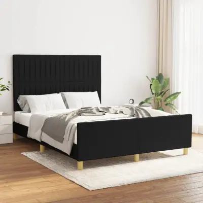 The Living Store Posteljni okvir z vzglavjem črn 140x190 cm blago - Posteljni Okvir Z Vzglavjem