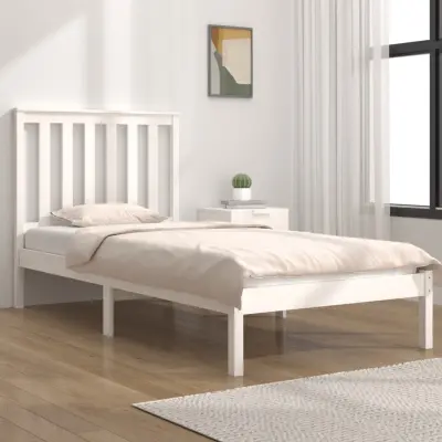 The Living Store Posteljni okvir bel iz trdne borovine 75x190 cm - Posteljni Okvir