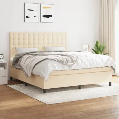 The Living Store Box spring postelja z vzmetnico krem 180x200 cm blago - Box Spring Postelja