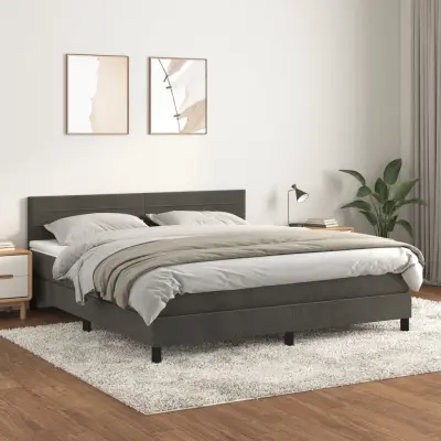 The Living Store Box spring postelja z vzmetnico temno siva 160x200 cm žamet - Box Spring Postelja