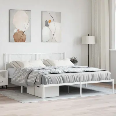 The Living Store Kovinski posteljni okvir z vzglavjem bel 180x200 cm - Kovinski Posteljni Okvir