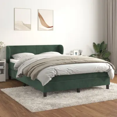 The Living Store Box spring postelja z vzmetnico temno zelen 140x190 cm žamet - Box Spring Postelja