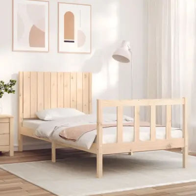 The Living Store Posteljni okvir z vzglavjem 100x200 cm trden les - Posteljni Okvir