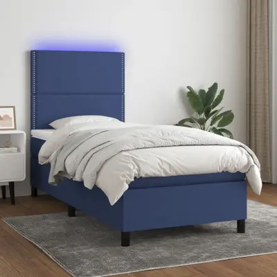 The Living Store Box spring postelja z vzmetnico LED modra 90x200 cm blago - Box Spring Postelja