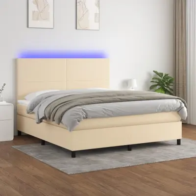 The Living Store Box spring postelja z vzmetnico LED krem 180x200 cm blago - Box Spring Postelja
