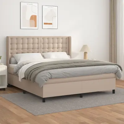 The Living Store Box spring postelja z vzmetnico kapučino 180x200cm umetno usnje - Box Spring Postelja
