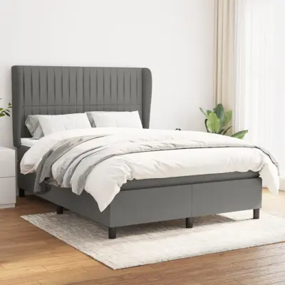 The Living Store Box spring posteljni z vzmetnico temno siv 140x190 cm blago - Box Spring Postelja