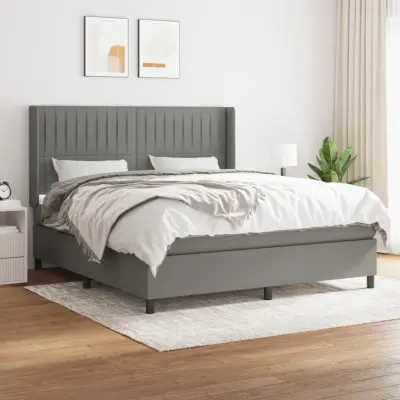 The Living Store Box spring postelja z vzmetnico temno siva 160x200 cm blago - Box Spring Postelja