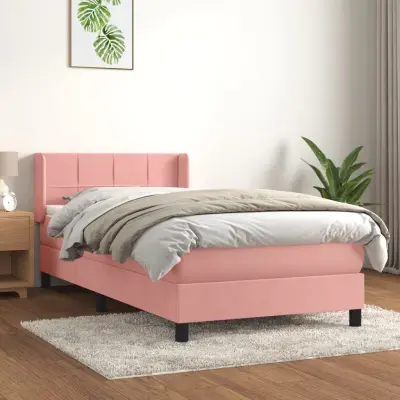 The Living Store Box spring postelja z vzmetnico roza 90x200 cm žamet - Box Spring Postelja