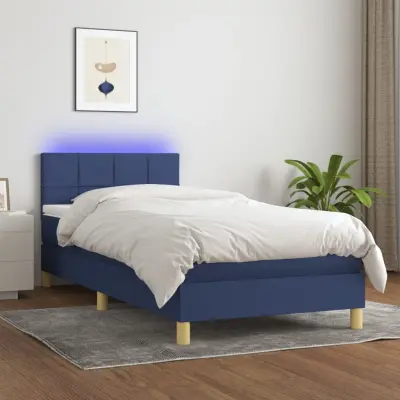 The Living Store Box spring postelja z vzmetnico LED modra 90x200 cm blago - Box Spring Postelja