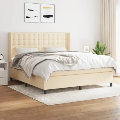 The Living Store Box spring postelja z vzmetnico krem 160x200 cm blago - Box Spring Postelja