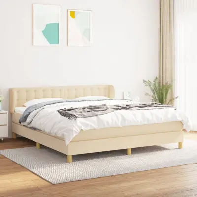 The Living Store Box spring postelja z vzmetnico krem 160x200 cm blago - Box Spring Postelja