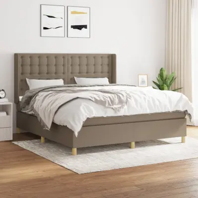 The Living Store Box spring postelja z vzmetnico taupe 160x200 cm blago - Box Spring Postelja