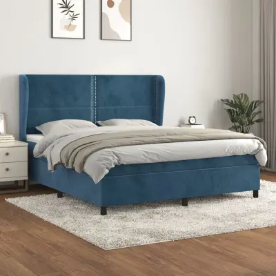 The Living Store Box spring postelja z vzmetnico temno modra 180x200 cm žamet - Box Spring Postelja