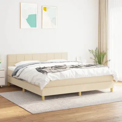The Living Store Box spring postelja z vzmetnico krem 180x200 cm blago - Box Spring Postelja