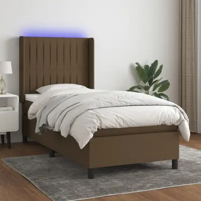 The Living Store Box spring postelja z vzmetnico LED temno rjava 90x190 cm blago - Box Spring Postelja