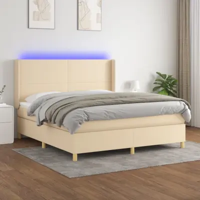 The Living Store Box spring postelja z vzmetnico LED krem 180x200 cm blago - Box Spring Postelja