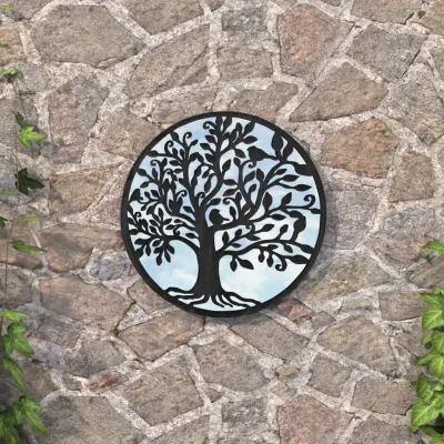 The Living Store Vrtno ogledalo črno 40x2,5 cm železno okroglo zunanje - Okroglo Vrtno Ogledalo