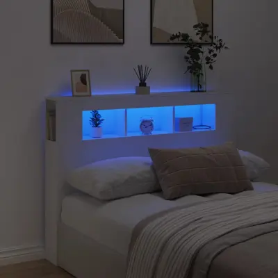 The Living Store LED posteljno vzglavje belo 140x18,5x103,5 cm inženirski les - LED Posteljno Vzglavje