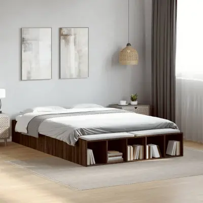 The Living Store Posteljni okvir rjav hrast 135x190 cm inženirski les - Posteljni Okvir