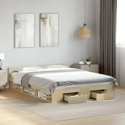 The Living Store Posteljni okvir s predali sonoma hrast 135x190cm inženirski les - Posteljni Okvir