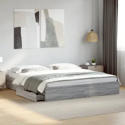 The Living Store Posteljni okvir s predali siva sonoma 200x200 cm inženirski les - Posteljni Okvir